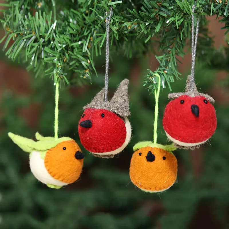 Robin's Delight Christmas Bird Ornaments (Set of 4) ByRajesh Ghloth